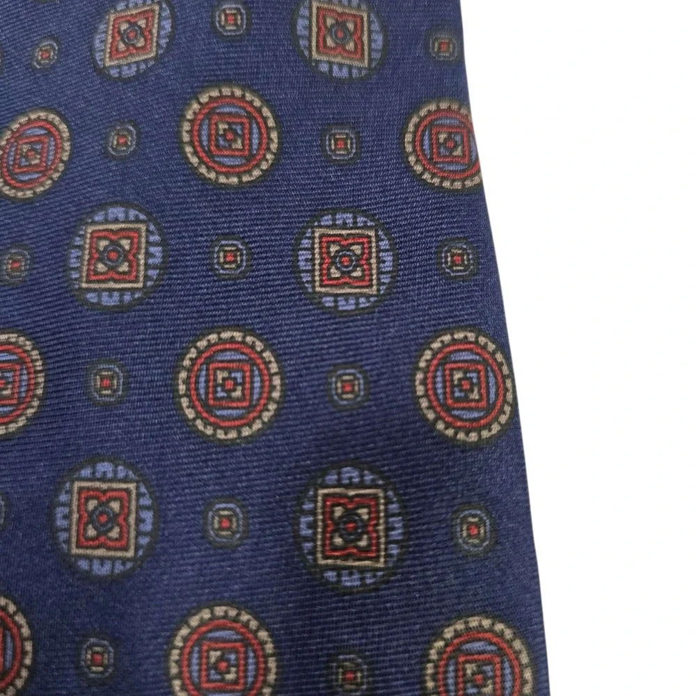 ADOLFO Silk Geometric Pattern Necktie Navy Blue Made in‎ Italy Luxury Accessory